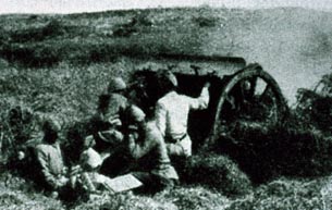 Ottoman troops firing canon from Scrubby Knoll